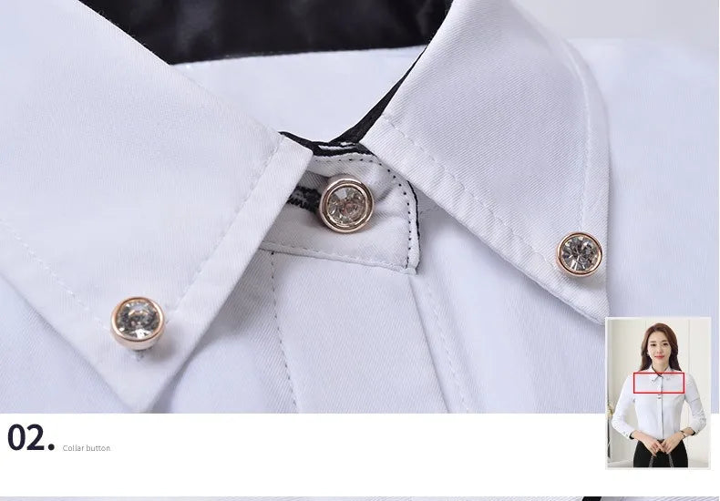 Fashion Clothes OL Women Long Sleeve Shirt Black White Slim Patchwork Sequined Cotton Blouse Office Ladies Formal Tops