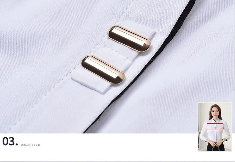 Fashion Clothes OL Women Long Sleeve Shirt Black White Slim Patchwork Sequined Cotton Blouse Office Ladies Formal Tops