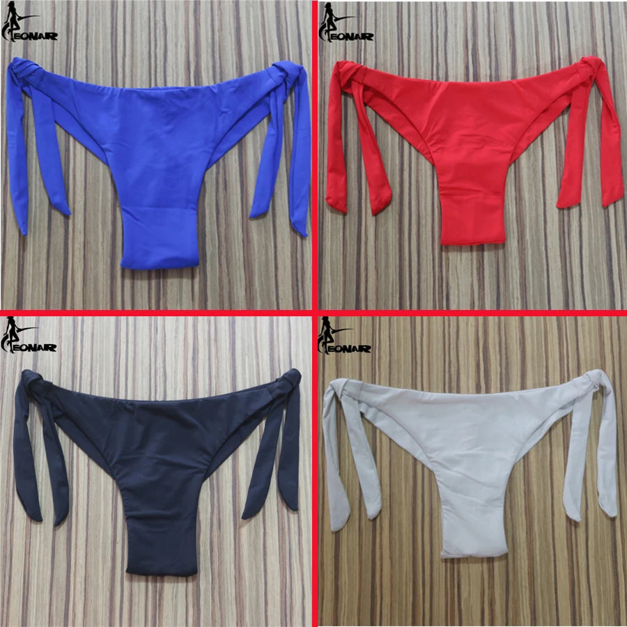 Sexy Solid Thong Bikini Brazilian Cut Swimwear Women Bottom Adjustable Briefs Swimsuit Panties Underwear Thong Bathing Suit