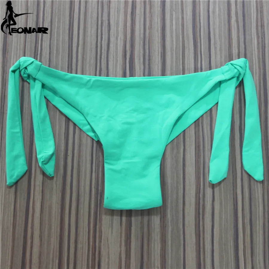 Sexy Solid Thong Bikini Brazilian Cut Swimwear Women Bottom Adjustable Briefs Swimsuit Panties Underwear Thong Bathing Suit