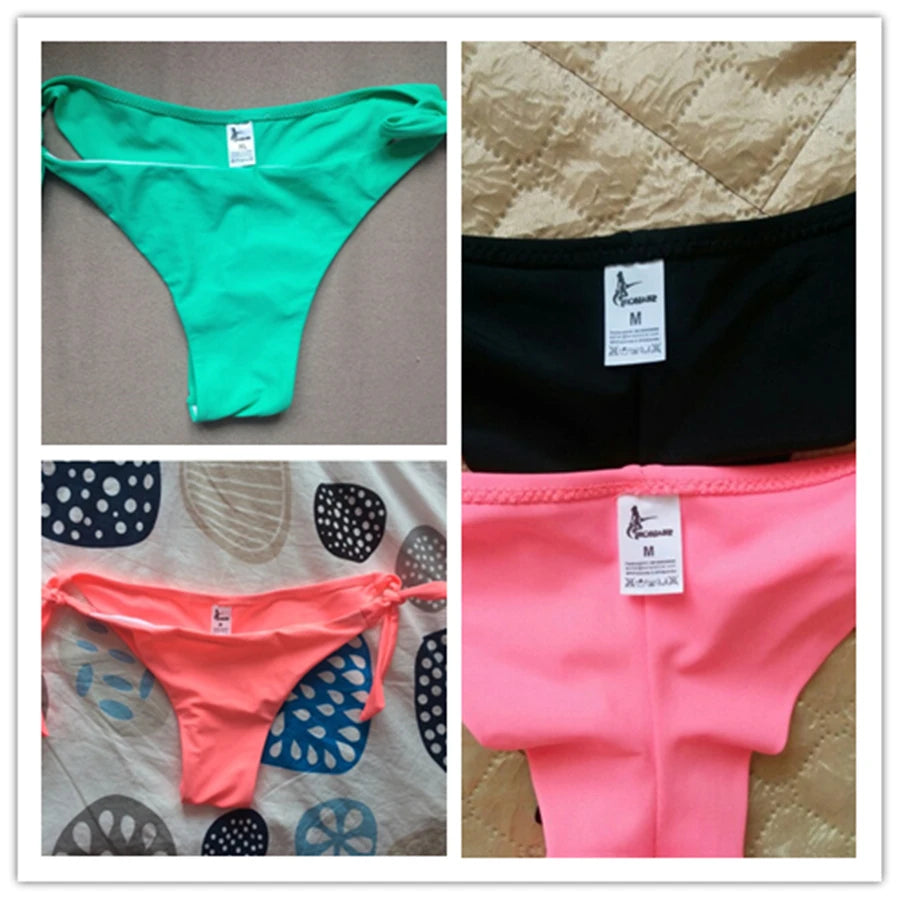 Sexy Solid Thong Bikini Brazilian Cut Swimwear Women Bottom Adjustable Briefs Swimsuit Panties Underwear Thong Bathing Suit