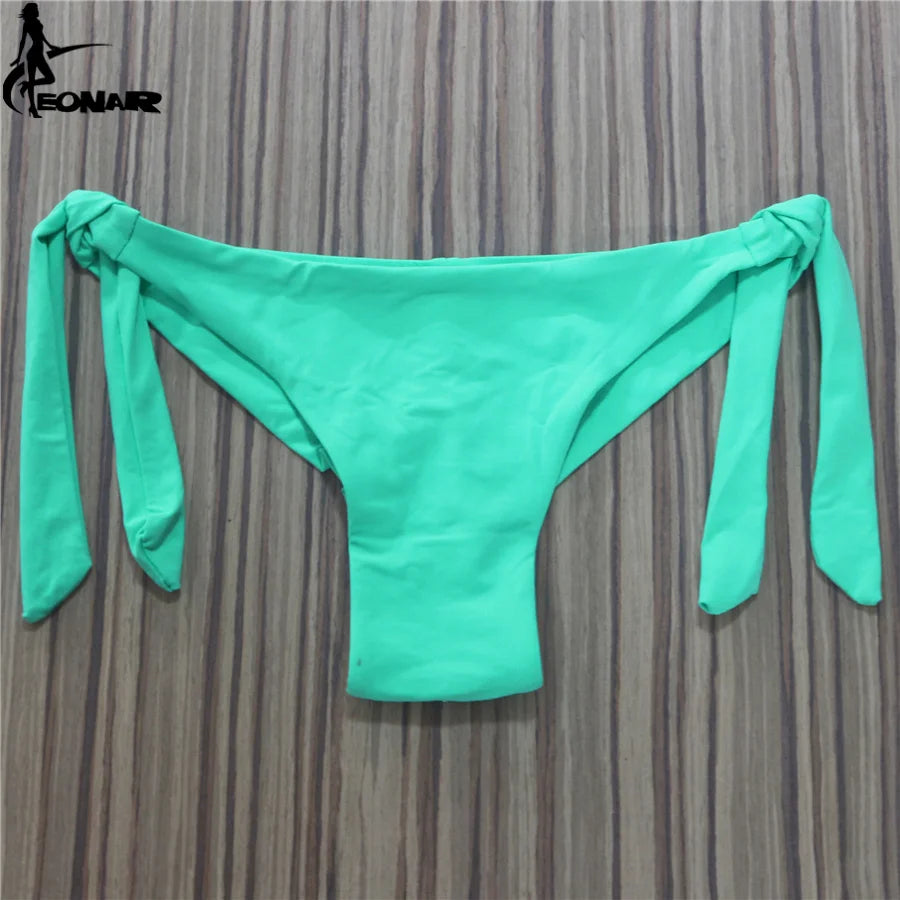 Sexy Solid Thong Bikini Brazilian Cut Swimwear Women Bottom Adjustable Briefs Swimsuit Panties Underwear Thong Bathing Suit