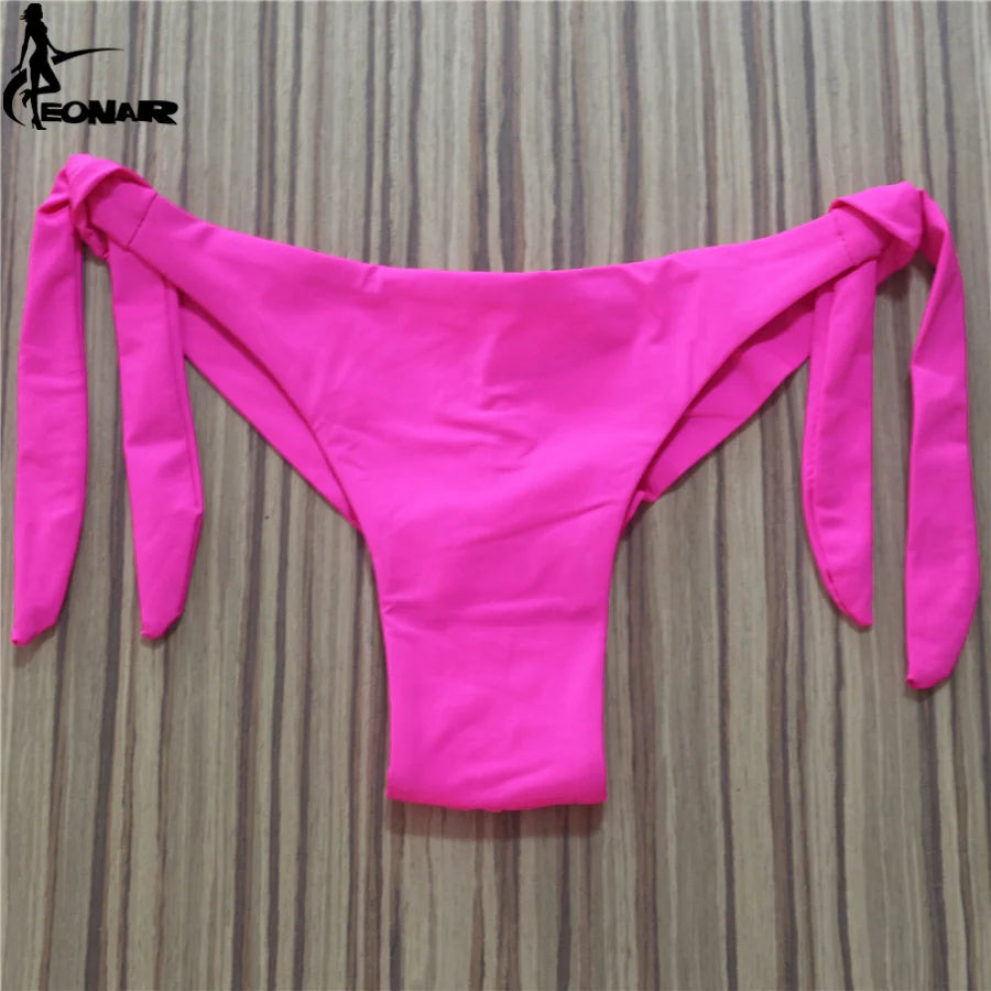 Sexy Solid Thong Bikini Brazilian Cut Swimwear Women Bottom Adjustable Briefs Swimsuit Panties Underwear Thong Bathing Suit