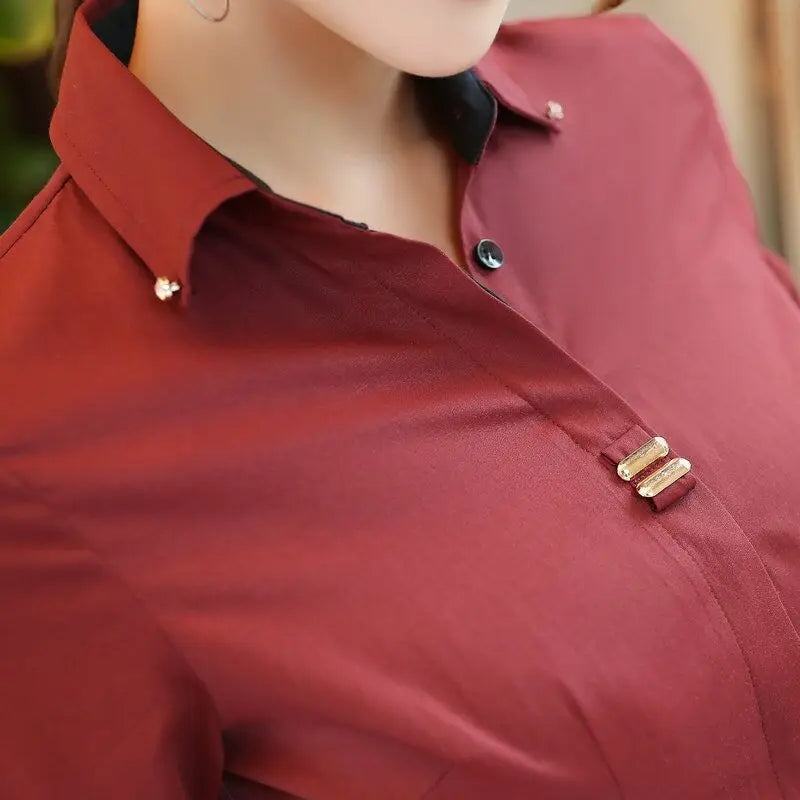 Fashion Clothes OL Women Long Sleeve Shirt Black White Slim Patchwork Sequined Cotton Blouse Office Ladies Formal Tops