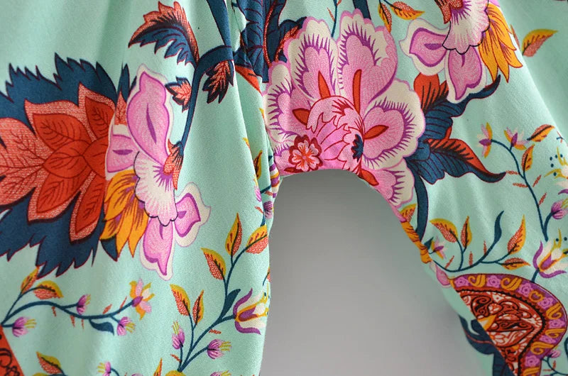 Happie Queens Floral Print Sashes Short  Kimono Women Fashion V Neck Batwing Sleeves Robe Lady Boho Bikini Cover-ups