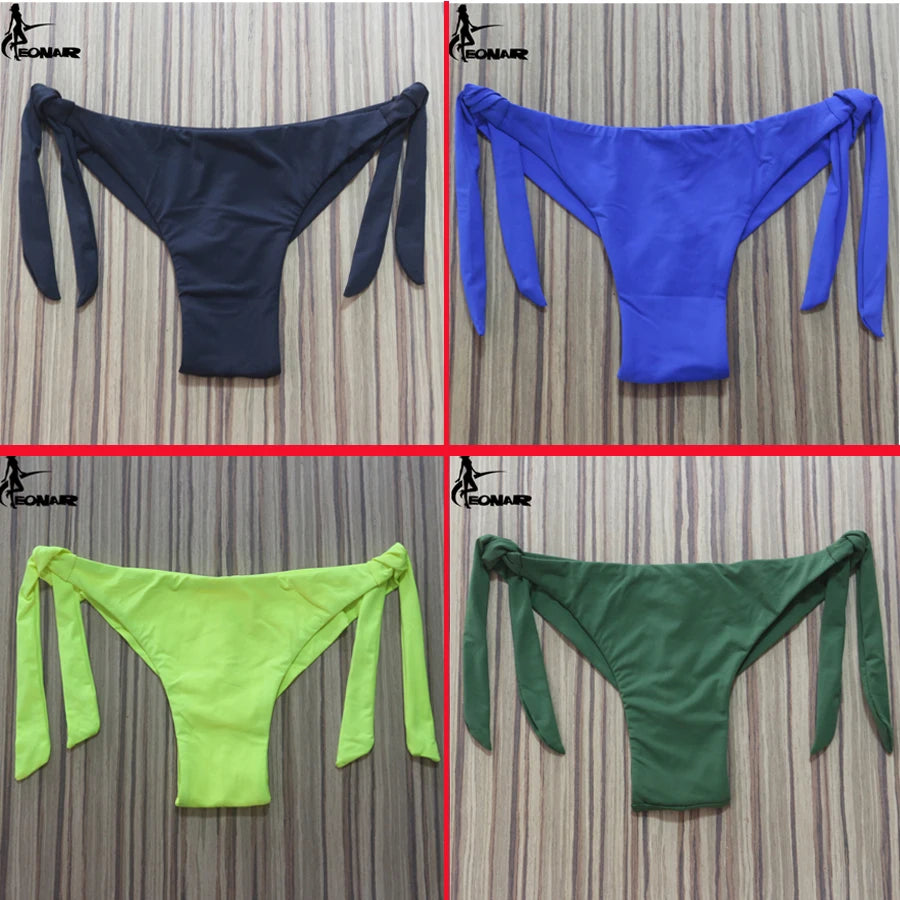 Sexy Solid Thong Bikini Brazilian Cut Swimwear Women Bottom Adjustable Briefs Swimsuit Panties Underwear Thong Bathing Suit