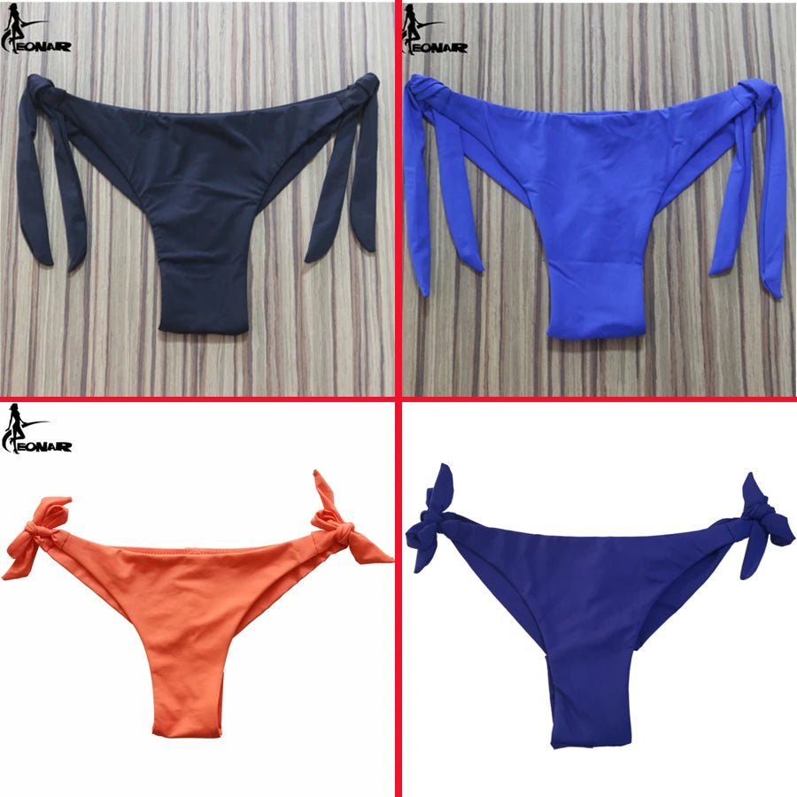 Sexy Solid Thong Bikini Brazilian Cut Swimwear Women Bottom Adjustable Briefs Swimsuit Panties Underwear Thong Bathing Suit