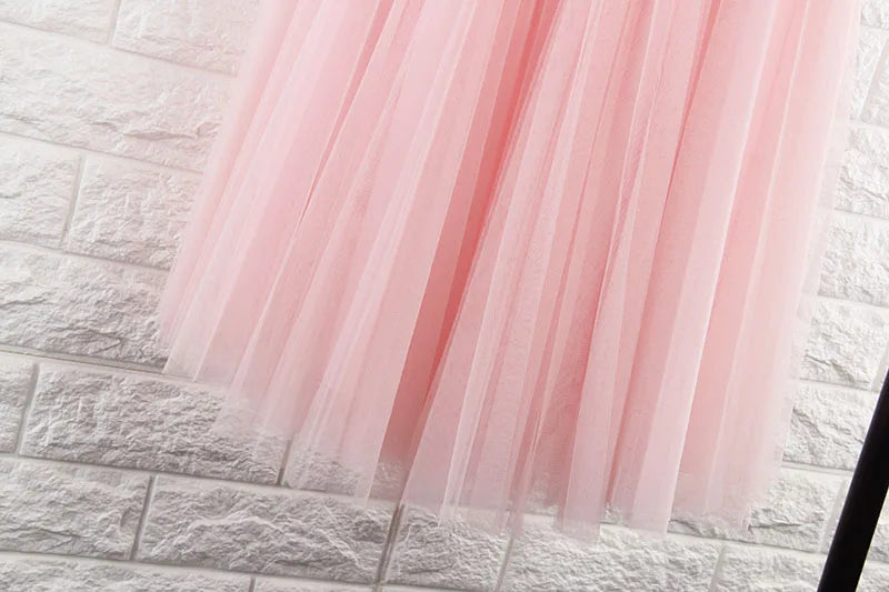 TingYiLi 4 Layers Tulle Skirts Womens Black Gray White Adult Tulle Skirt Elastic High Waist Pleated Midi Skirt