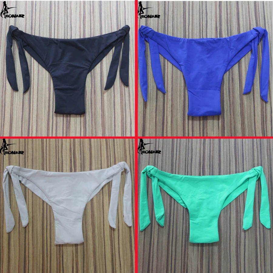 Sexy Solid Thong Bikini Brazilian Cut Swimwear Women Bottom Adjustable Briefs Swimsuit Panties Underwear Thong Bathing Suit