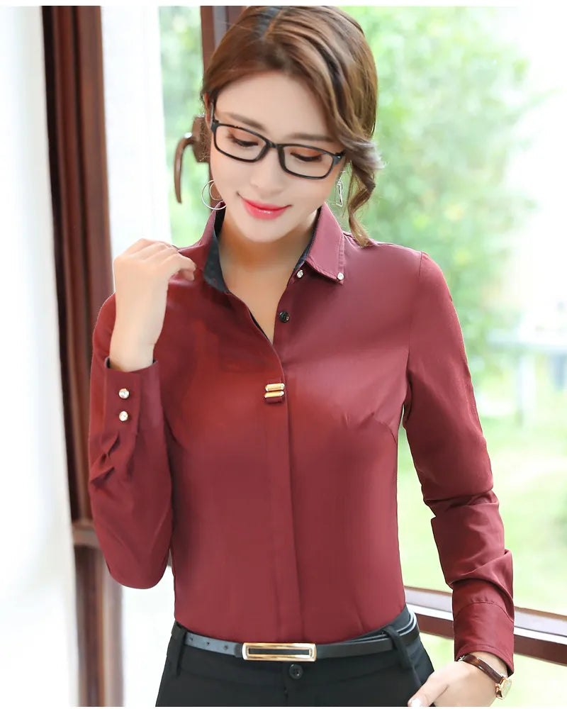 Fashion Clothes OL Women Long Sleeve Shirt Black White Slim Patchwork Sequined Cotton Blouse Office Ladies Formal Tops