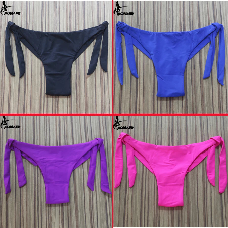 Sexy Solid Thong Bikini Brazilian Cut Swimwear Women Bottom Adjustable Briefs Swimsuit Panties Underwear Thong Bathing Suit