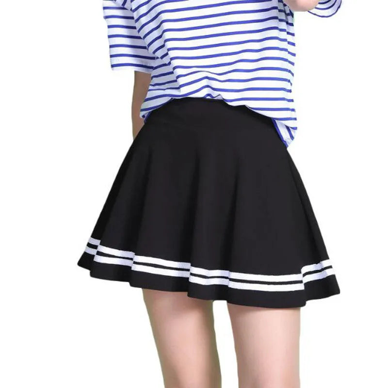 Summer 2025 Women Skirt Elastic Faldas Ladies Midi Skirts Pleated Black Sexy Stripe Girl Mini Short School Skirts saia feminina