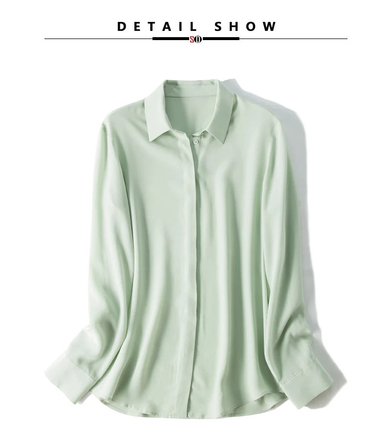 SuyaDream Women Silk Dress Shirts 100% REAL SILK Solid Long Sleeved Button Chic Blouses 2025 Spring Summer Office Lady Top White