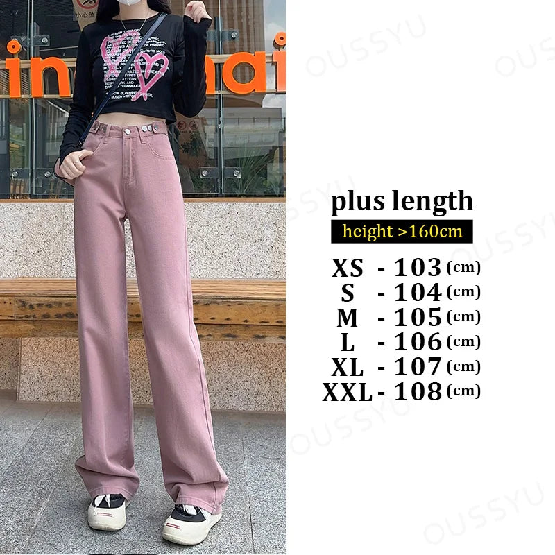 OUSSYU Women Jeans High Waist Wide Leg Loose Straight Adjustable  Waist Denim Pants Vintage Quality Fashion Korea Trousers
