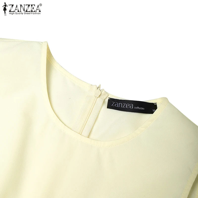 ZANZEA Elegant Women Dresses 2025 Summer Sleeveless Work OL Sundress Stylish Solid Party Dresses Casual O Neck Midi Vestidos