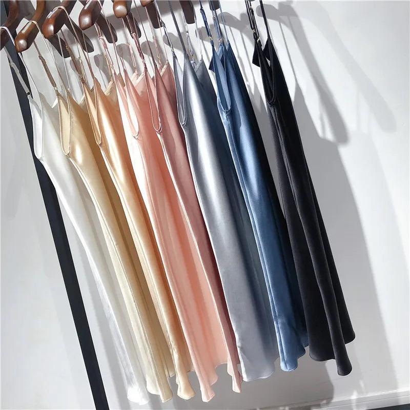 SuyaDream Woman Mini Dress 19mm 100%Real Silk Sleeveless Solid Spaghetti Strap Sleep Dresses 2025 Elegant Chic Clothes