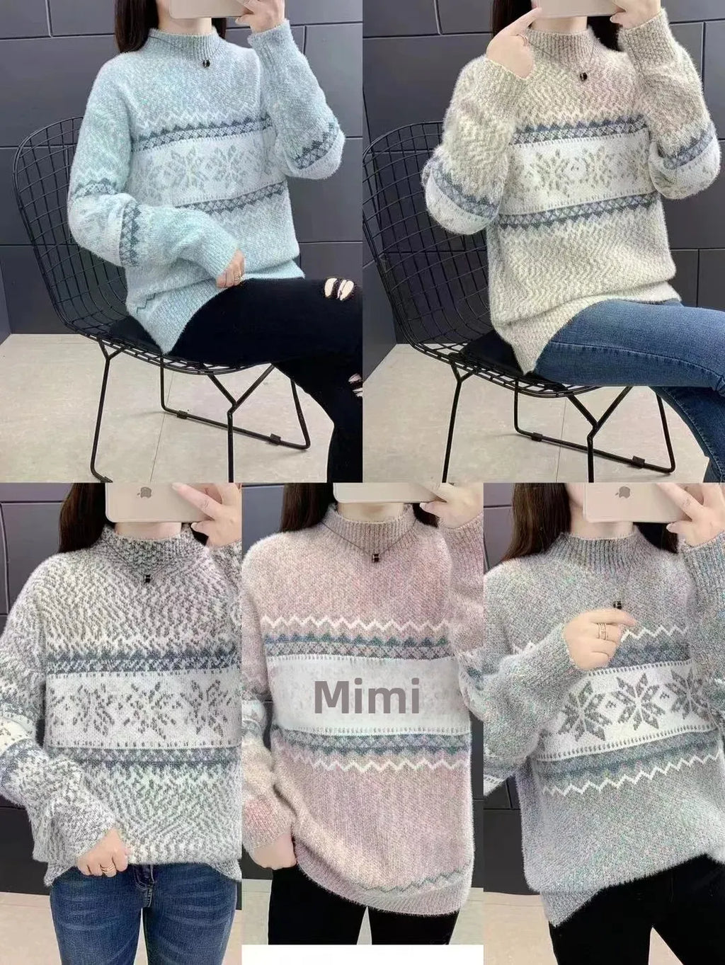 Christmas Knitted Sweater Half High Collar Snowflake Design New Autumn Winter Thickened Women's Sweater Independent Station