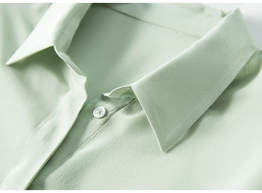 SuyaDream Women Silk Dress Shirts 100% REAL SILK Solid Long Sleeved Button Chic Blouses 2025 Spring Summer Office Lady Top White