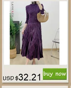 LANMREM Women  Pleated Single Breasted Dress New Stand Theree Quarter Sleeve  Fashion Tide Spring 2025 2F0095