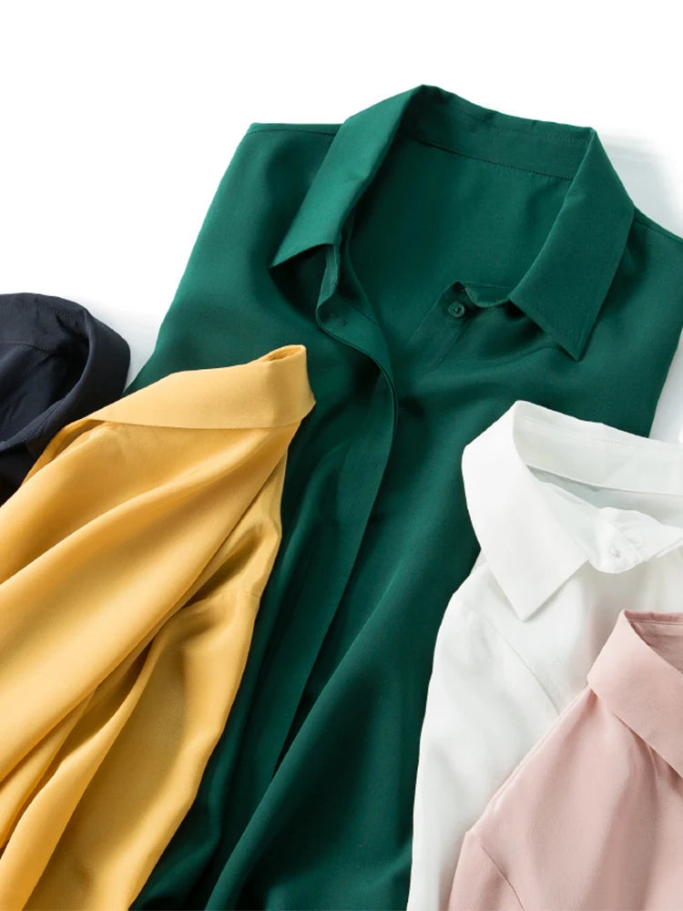 SuyaDream Women Silk Dress Shirts 100% REAL SILK Solid Long Sleeved Button Chic Blouses 2025 Spring Summer Office Lady Top White