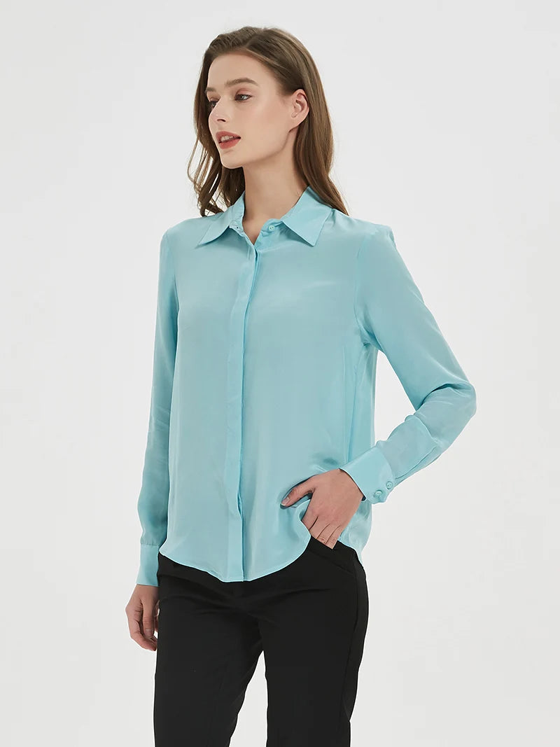 SuyaDream Women Silk Dress Shirts 100% REAL SILK Solid Long Sleeved Button Chic Blouses 2025 Spring Summer Office Lady Top White