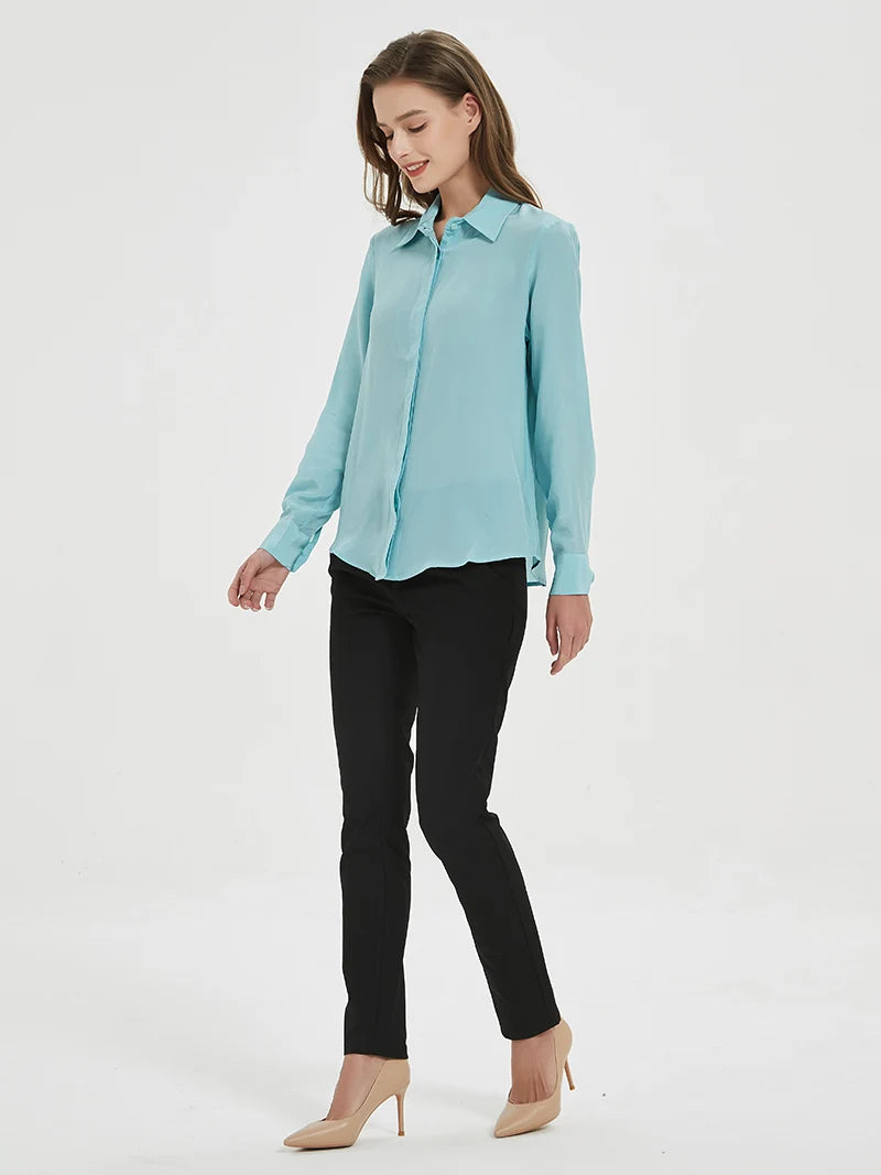 SuyaDream Women Silk Dress Shirts 100% REAL SILK Solid Long Sleeved Button Chic Blouses 2025 Spring Summer Office Lady Top White