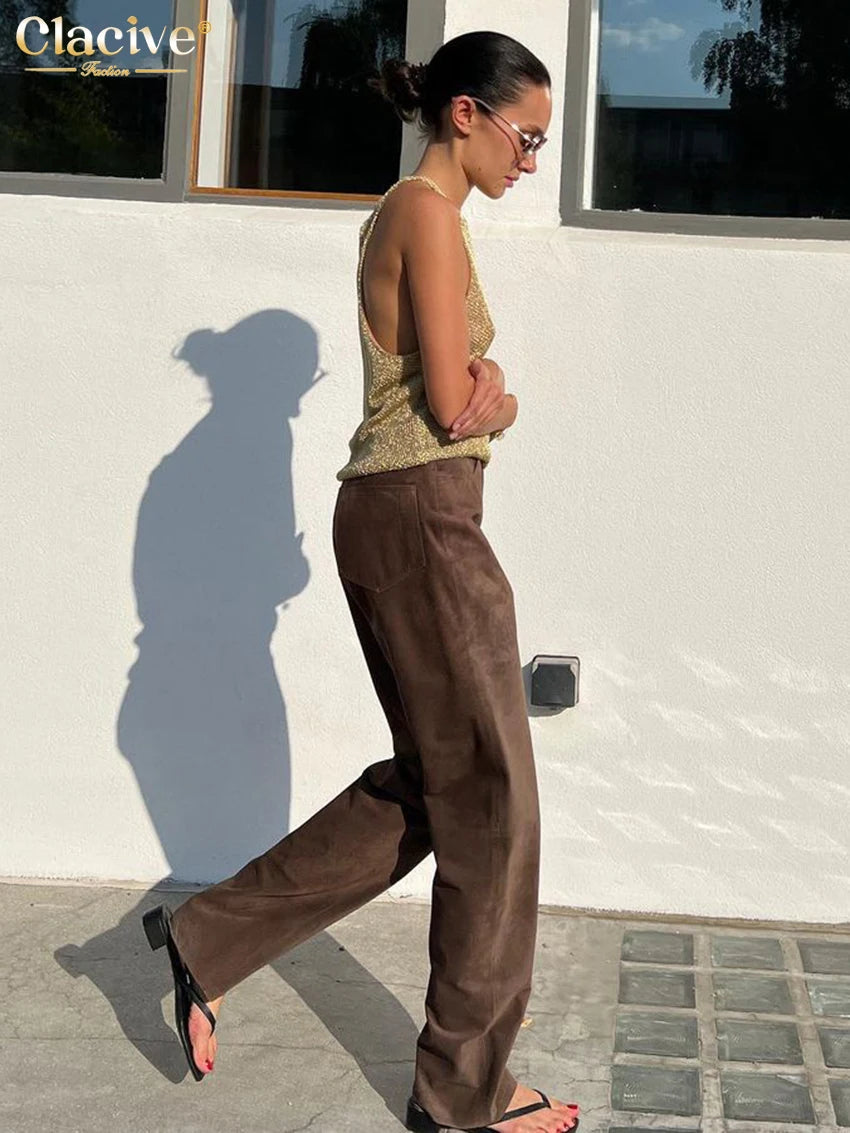 Clacive Fashion Slim Gold Women'S Tank Top 2024 Elegant O-Neck Sleeveless Top Sexy Classic Tops Female Clothing Streetwear