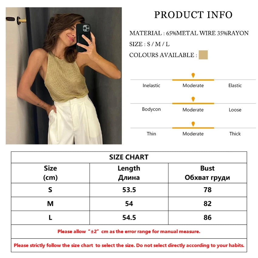 Clacive Fashion Slim Gold Women'S Tank Top 2024 Elegant O-Neck Sleeveless Top Sexy Classic Tops Female Clothing Streetwear