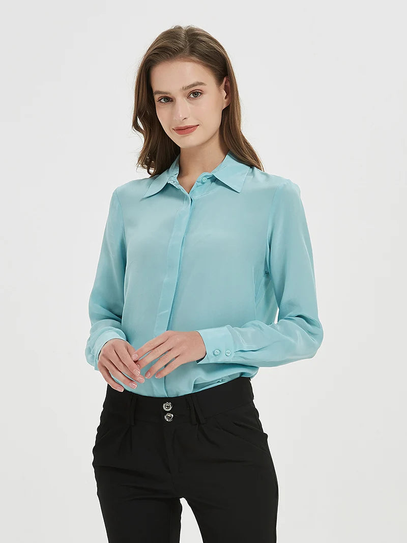 SuyaDream Women Silk Dress Shirts 100% REAL SILK Solid Long Sleeved Button Chic Blouses 2025 Spring Summer Office Lady Top White