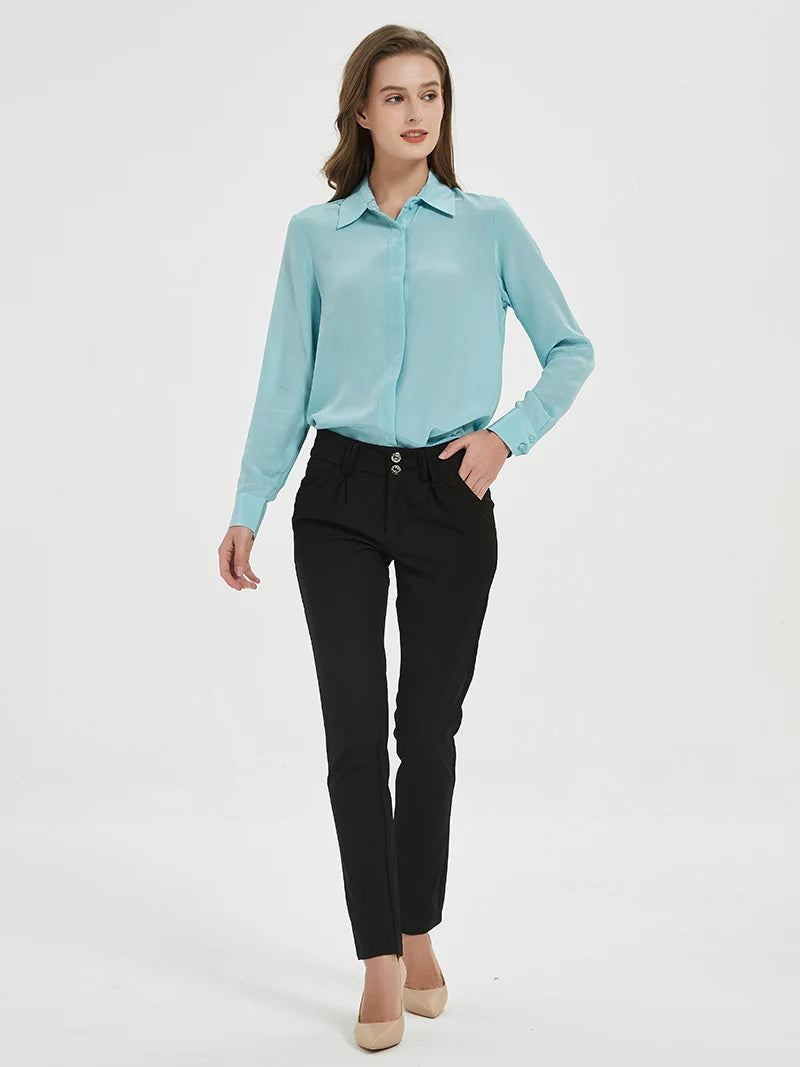 SuyaDream Women Silk Dress Shirts 100% REAL SILK Solid Long Sleeved Button Chic Blouses 2025 Spring Summer Office Lady Top White