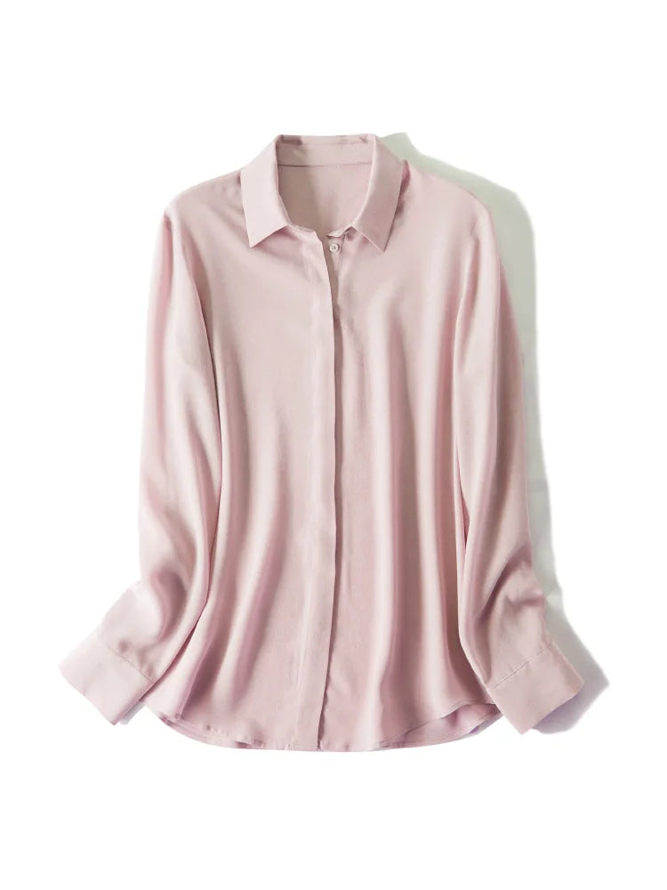 SuyaDream Women Silk Dress Shirts 100% REAL SILK Solid Long Sleeved Button Chic Blouses 2025 Spring Summer Office Lady Top White