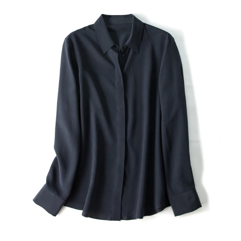 SuyaDream Women Silk Dress Shirts 100% REAL SILK Solid Long Sleeved Button Chic Blouses 2025 Spring Summer Office Lady Top White