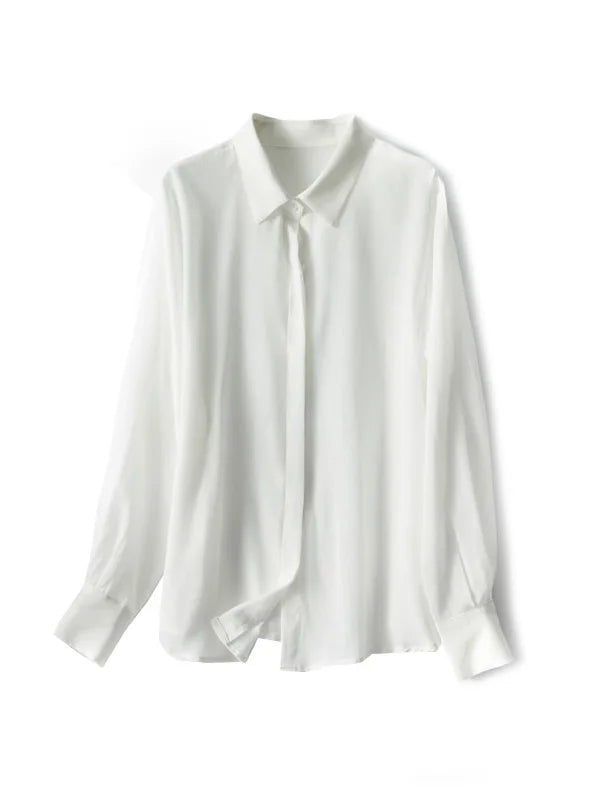 SuyaDream Women Silk Dress Shirts 100% REAL SILK Solid Long Sleeved Button Chic Blouses 2025 Spring Summer Office Lady Top White