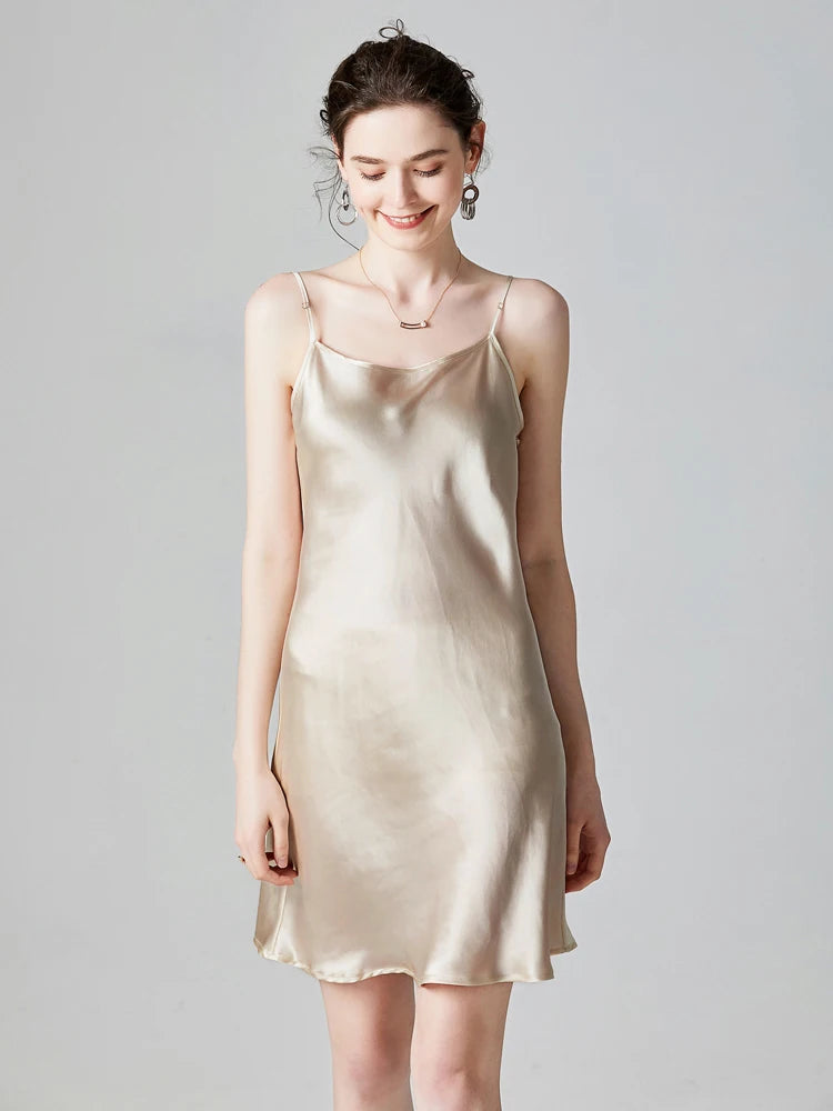 SuyaDream Woman Mini Dress 19mm 100%Real Silk Sleeveless Solid Spaghetti Strap Sleep Dresses 2025 Elegant Chic Clothes
