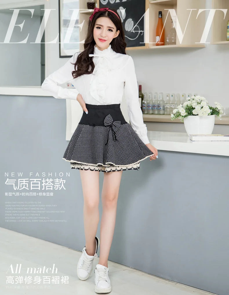 Zuolunouba Summer Slim Preppy Skirt Women Flower Bow Mini Tutu Style Elasticity Lace Skirts Shorts Lady High Waist Student