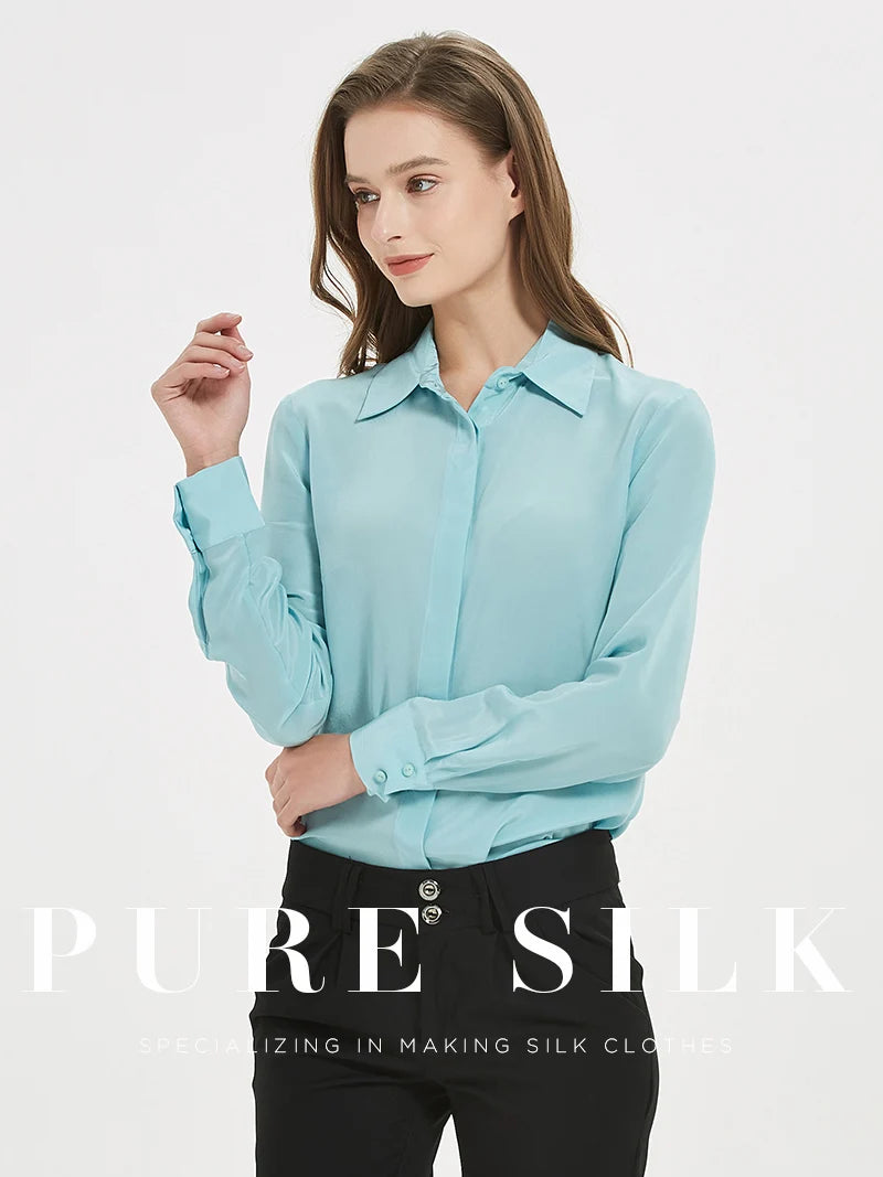 SuyaDream Women Silk Dress Shirts 100% REAL SILK Solid Long Sleeved Button Chic Blouses 2025 Spring Summer Office Lady Top White