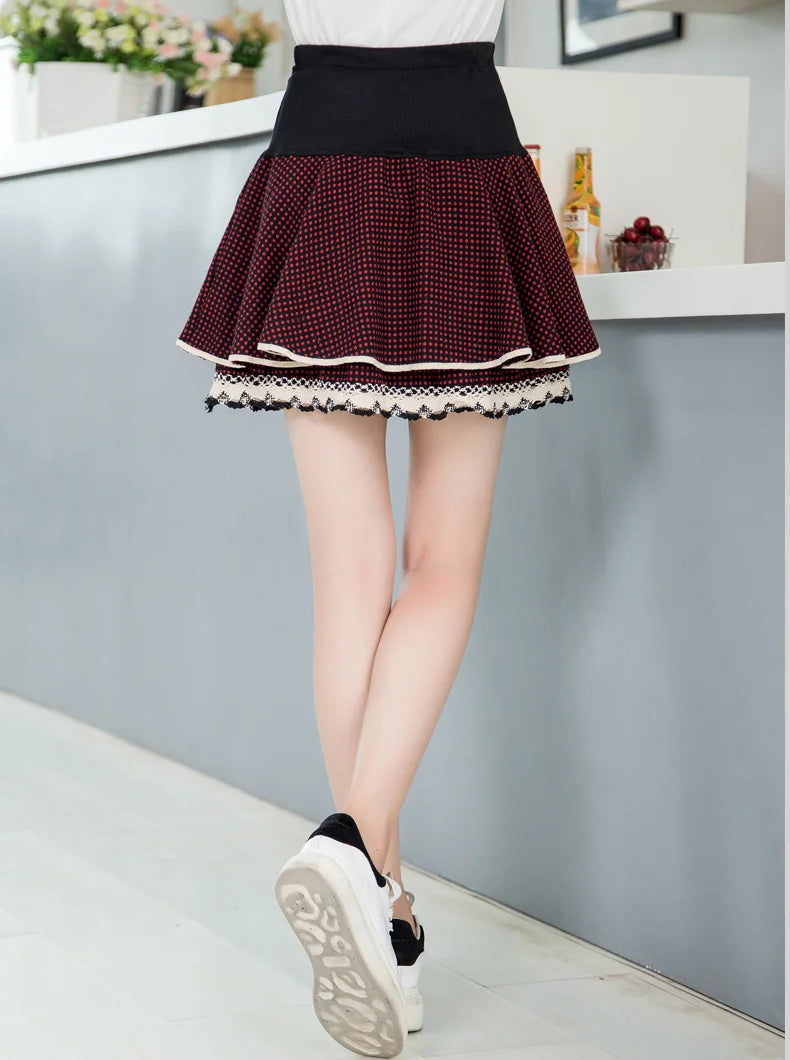 Zuolunouba Summer Slim Preppy Skirt Women Flower Bow Mini Tutu Style Elasticity Lace Skirts Shorts Lady High Waist Student