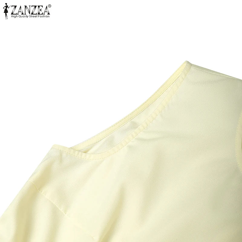 ZANZEA Elegant Women Dresses 2025 Summer Sleeveless Work OL Sundress Stylish Solid Party Dresses Casual O Neck Midi Vestidos