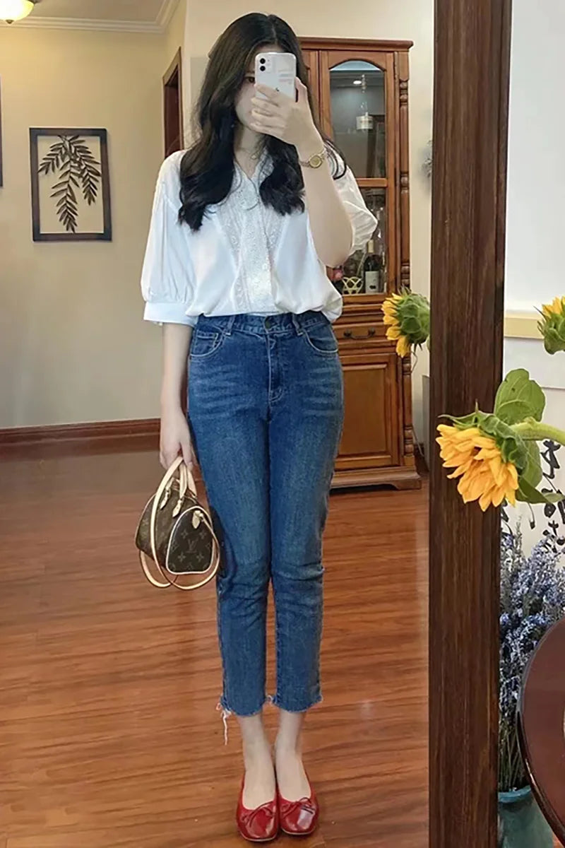 White Jeans for Women Trousers Denim Spring 2024 High Waist Straight Leg White Pants Women Boyfriend Summer Streetwear Women