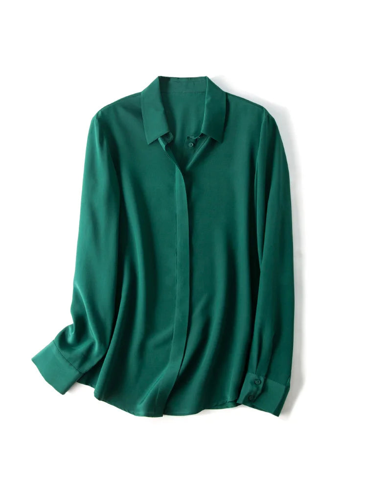 SuyaDream Women Silk Dress Shirts 100% REAL SILK Solid Long Sleeved Button Chic Blouses 2025 Spring Summer Office Lady Top White