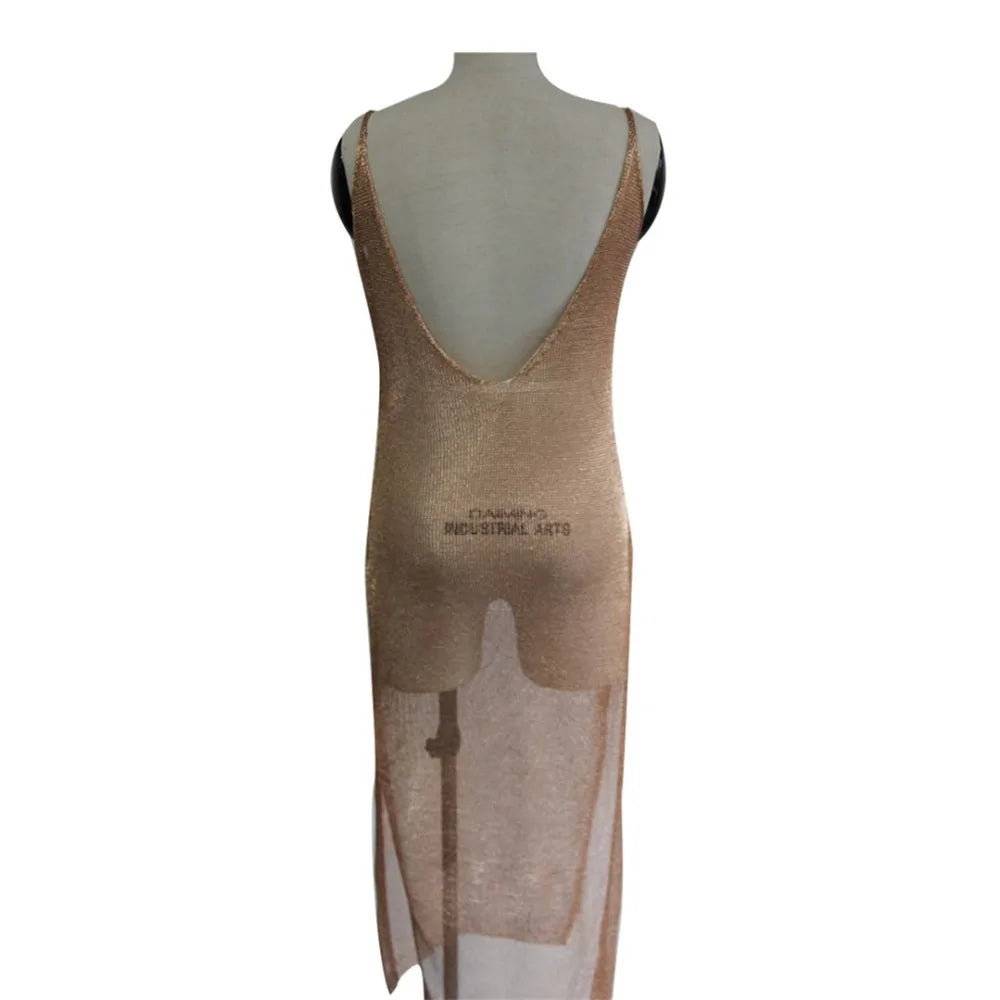 Sexy Sheer Net Mesh Knitted Glitter Tunic Beach Cover Up Cover-ups Long Beach Dress Beach Wear Beachwear Female Women Robe V651