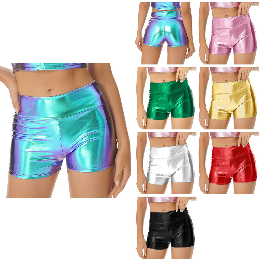 High Waist Short Pants Womens Ladies Patent Leather Hot Shorts Clubwear Metallic Shiny Rave Shorts Rave Festival Party Bottoms