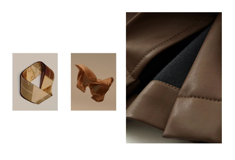 AMII Minimalist Casual Pants for Women 2025 Autumn Clothing PU Leather Loose Straight Pants Slit Office Lady Trousers 12343250