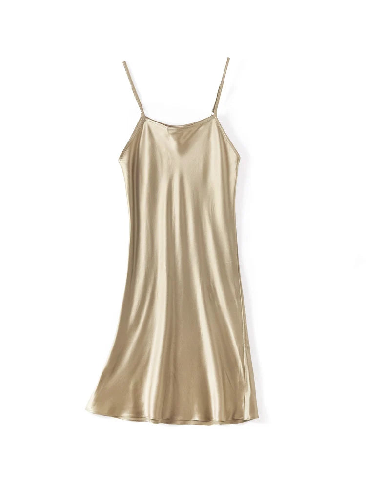 SuyaDream Woman Mini Dress 19mm 100%Real Silk Sleeveless Solid Spaghetti Strap Sleep Dresses 2025 Elegant Chic Clothes