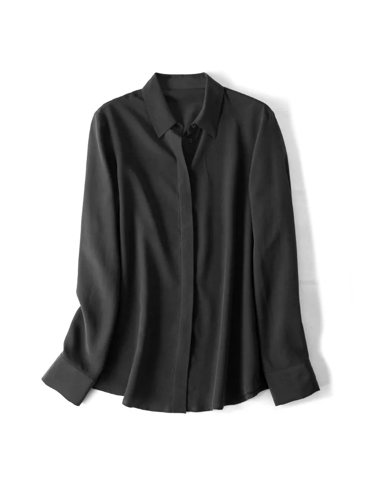 SuyaDream Women Silk Dress Shirts 100% REAL SILK Solid Long Sleeved Button Chic Blouses 2025 Spring Summer Office Lady Top White