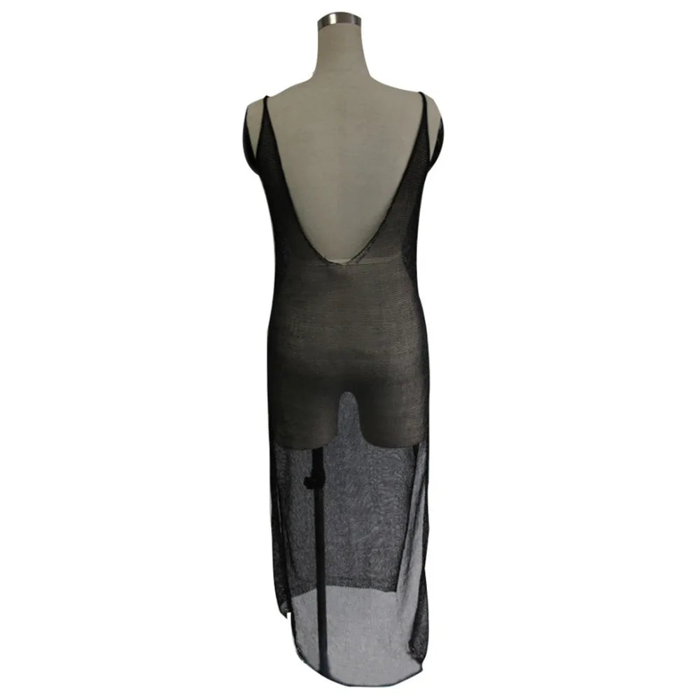 Sexy Sheer Net Mesh Knitted Glitter Tunic Beach Cover Up Cover-ups Long Beach Dress Beach Wear Beachwear Female Women Robe V651