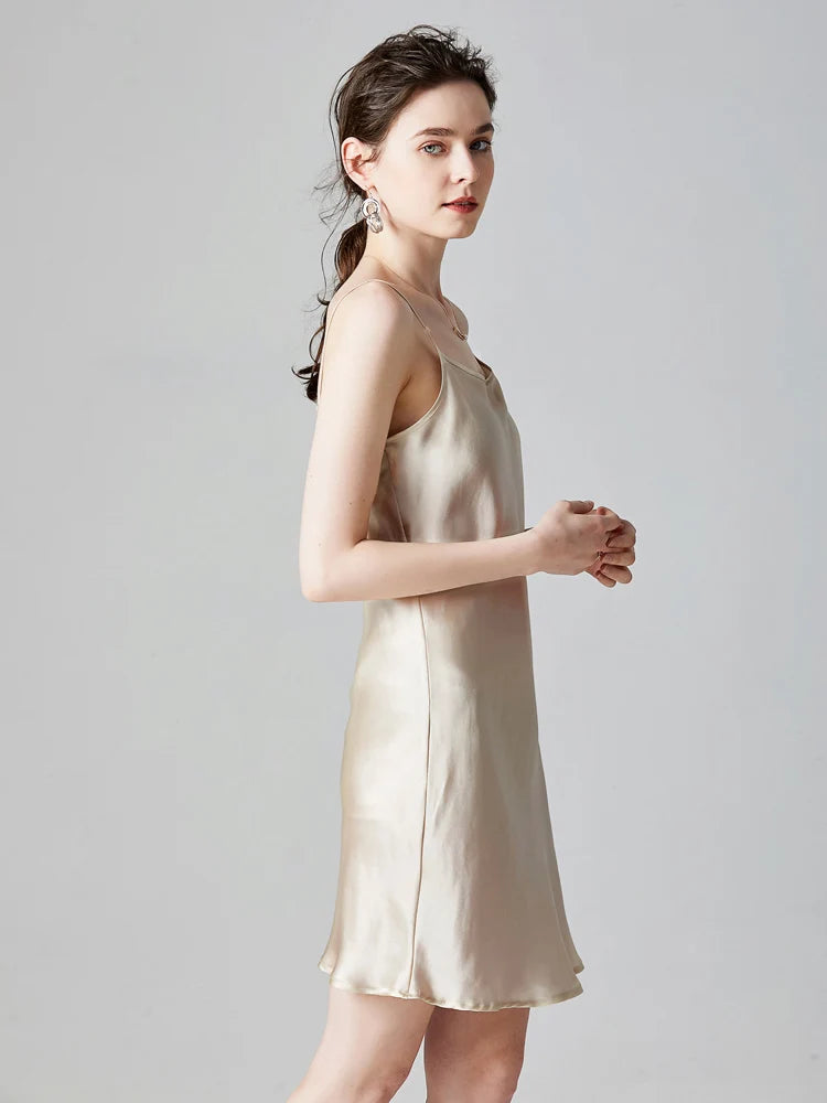 SuyaDream Woman Mini Dress 19mm 100%Real Silk Sleeveless Solid Spaghetti Strap Sleep Dresses 2025 Elegant Chic Clothes