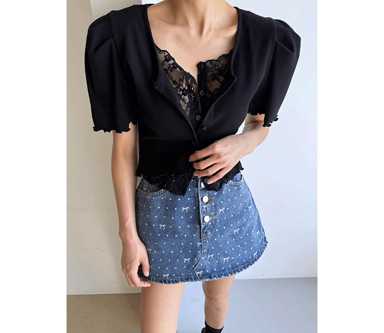 Liliang Lace Splicing Fake Two-Piece Knitted Top Women Summer New Vintage Earlet Lace Trim ort Sve Loose Fit Cardigan