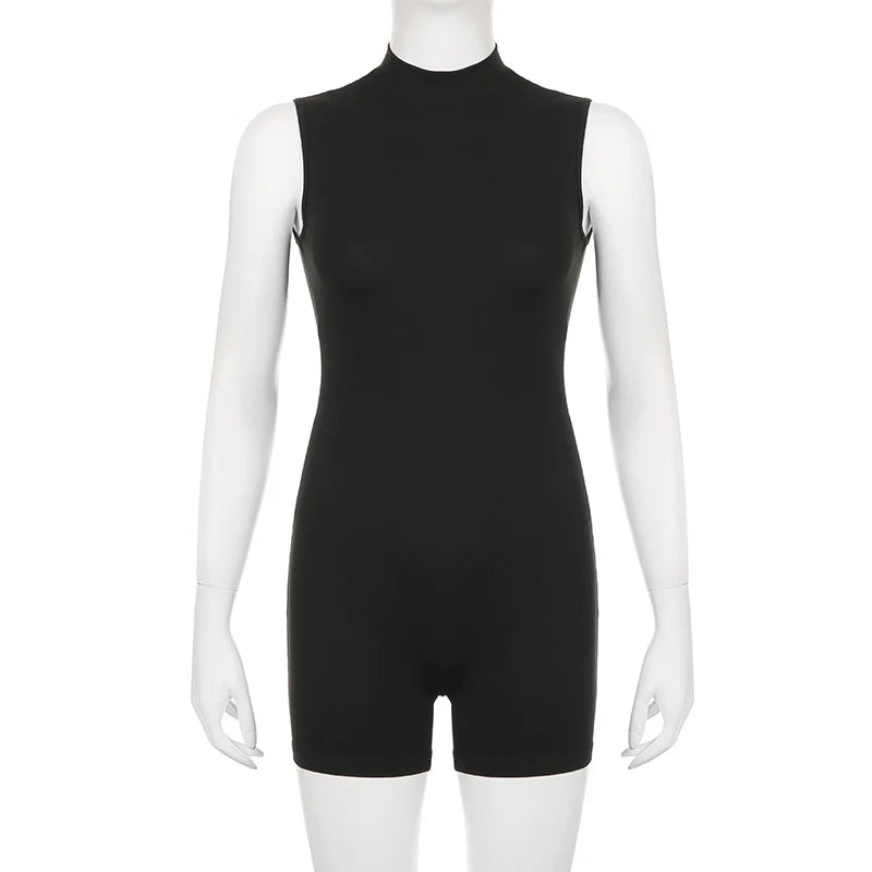 Women's Sports Jumpsuit Invisible Zipper Sleeveless High Street Rompers Basic All-match Female Summer Playsuit 2024