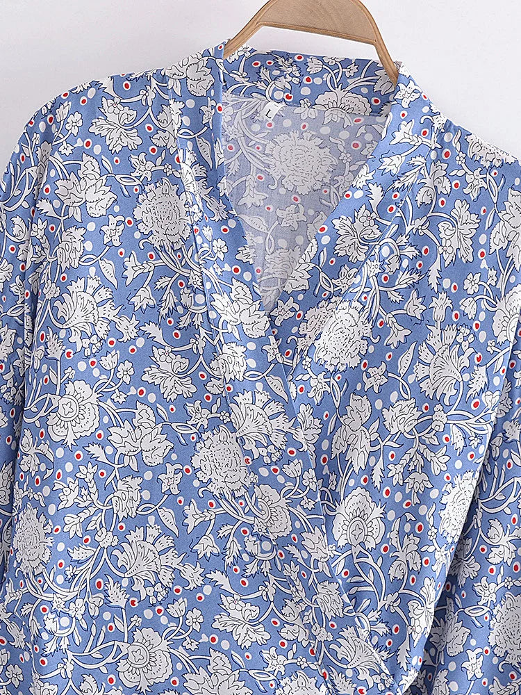 Boho Vintage Floral Print Beach Summer Short Kimono Women Fashion Ladies Casual V Neck Batwing Sleeves Bohemian Cover-ups